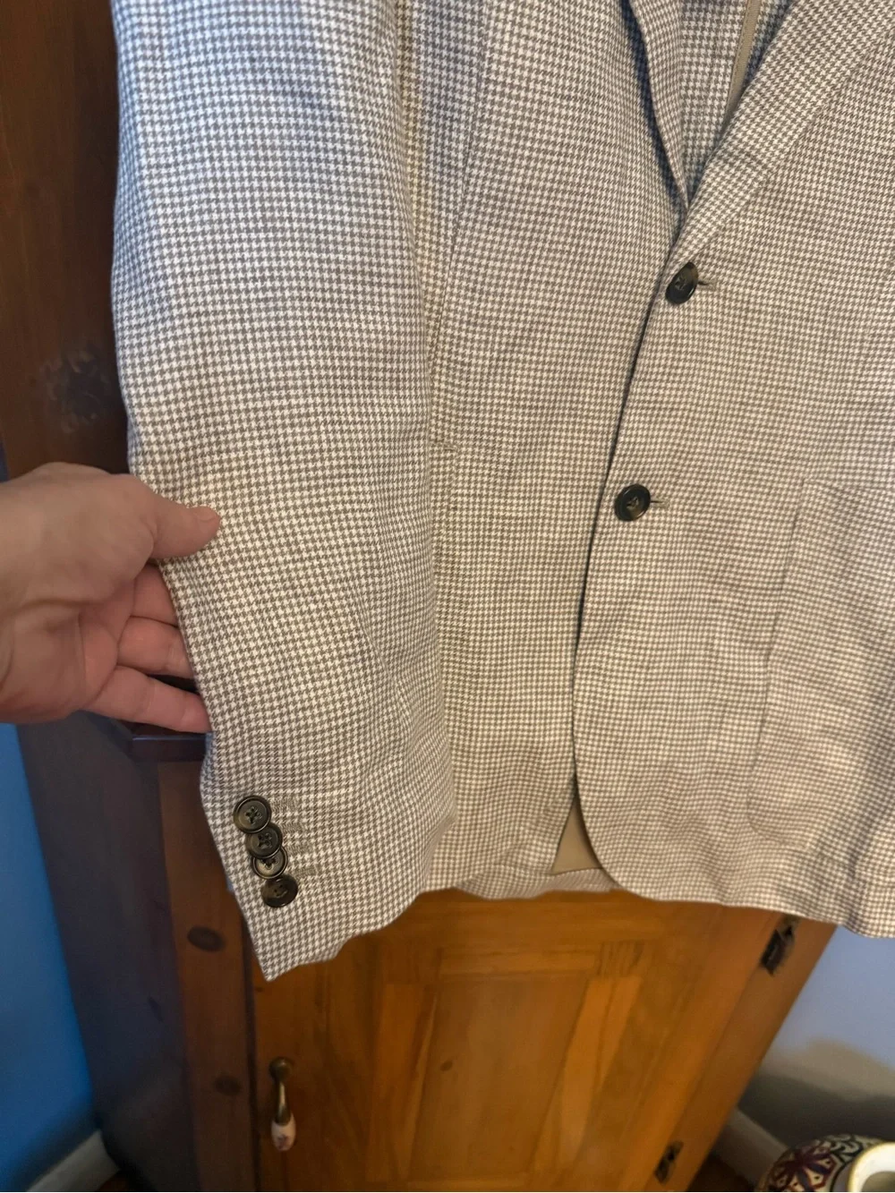 Banana Republic 100% Linen Houndstooth Blazer Sport Coat Jacket 38 S